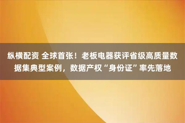 纵横配资 全球首张！老板电器获评省级高质量数据集典型案例，数据产权“身份证”率先落地