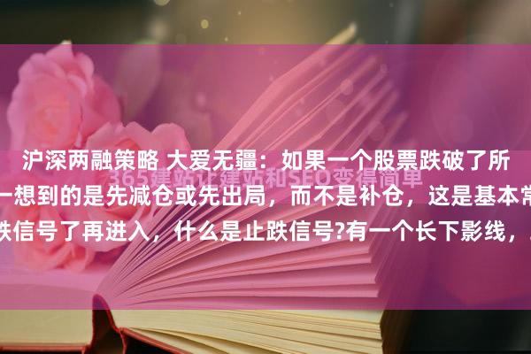 沪深两融策略 大爱无疆：如果一个股票跌破了所有均线，走下跌浪，第一想到的是先减仓或先出局，而不是补仓，这是基本常识，只有等止跌信号了再进入，什么是止跌信号?有一个长下影线，或切入式阳线，并且站上5日均线，这是...